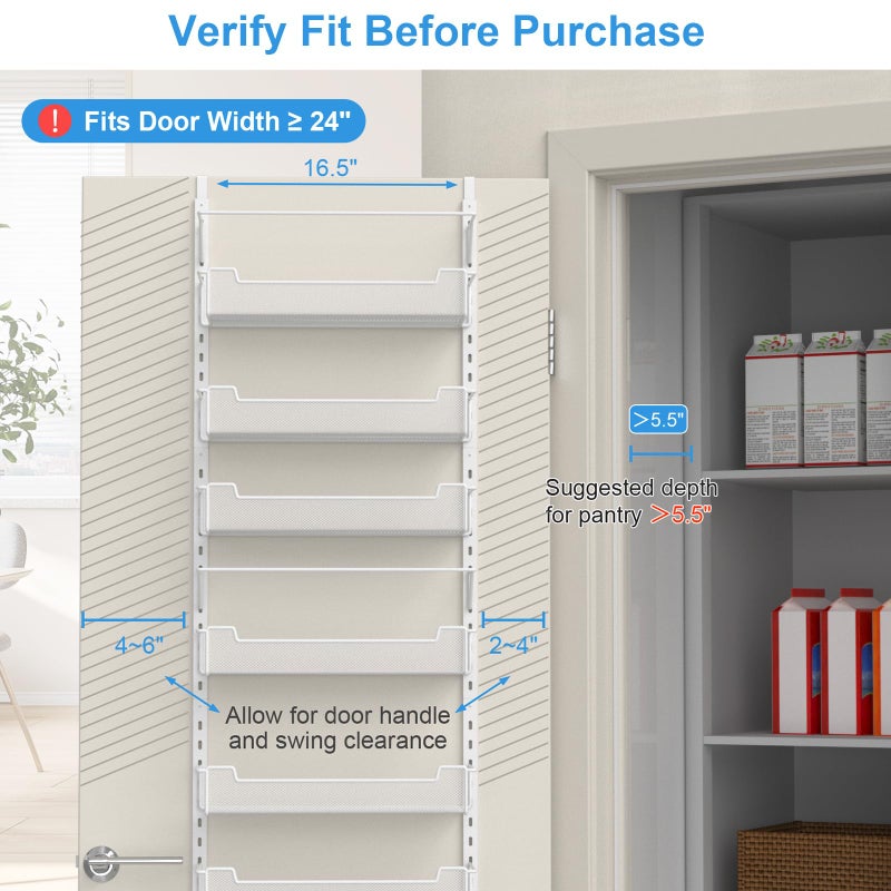 VyGrow Over the Door Pantry Organizer, 8-Tier Over the Door Organizer with Adjustable Basket, Pantry Door Organization for Pantry Kitchen Storage Room Spice Rack, White - Image 4