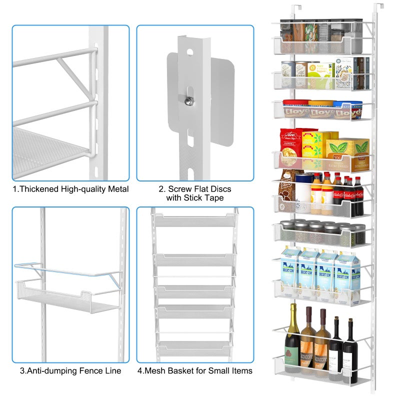 VyGrow Over the Door Pantry Organizer, 8-Tier Over the Door Organizer with Adjustable Basket, Pantry Door Organization for Pantry Kitchen Storage Room Spice Rack, White - Image 5