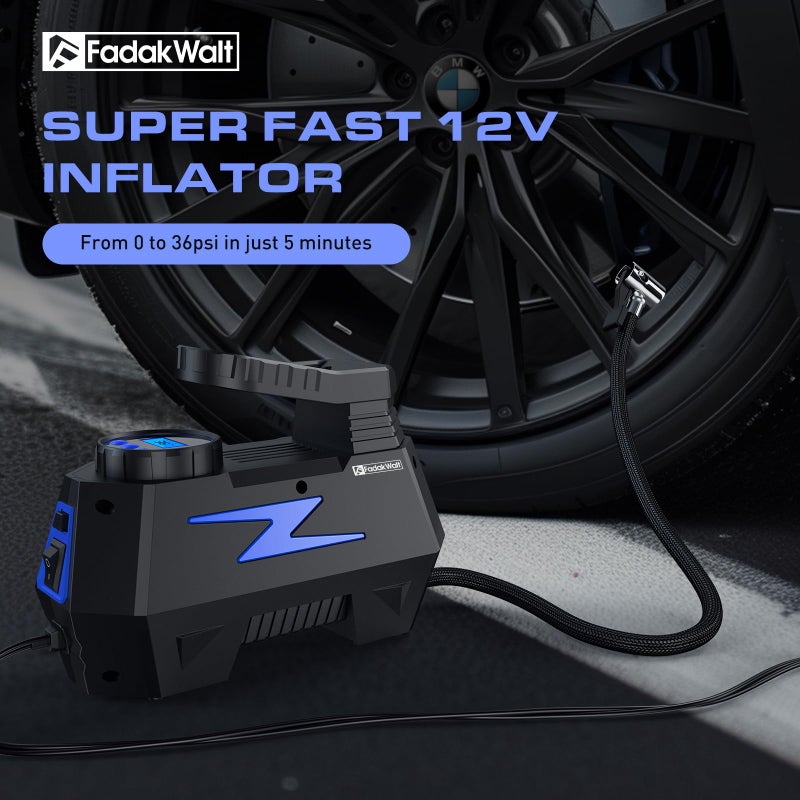 FADAKWALT Tire Inflator Portable Air Compressor, DC 12V Tire Air Pump with LED and 150PSI Digital Pressure Gauge, Portable Tire Inflator for Car Tires, Motorcycles, Bike, Ball (Blue) - Image 4