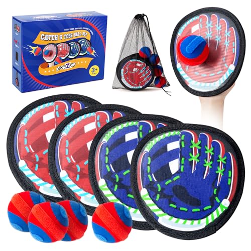 PlayZap Toss and Catch Ball Set Ultra Soft Fabric  Easter Basket Stuffers for Toddlers Kids Boys Girls 24 57 813 Yrs  Baseball Glove Toy Indoor Outdoor Yard Game  BeachPool Toy Set 4 Pack - Image 1