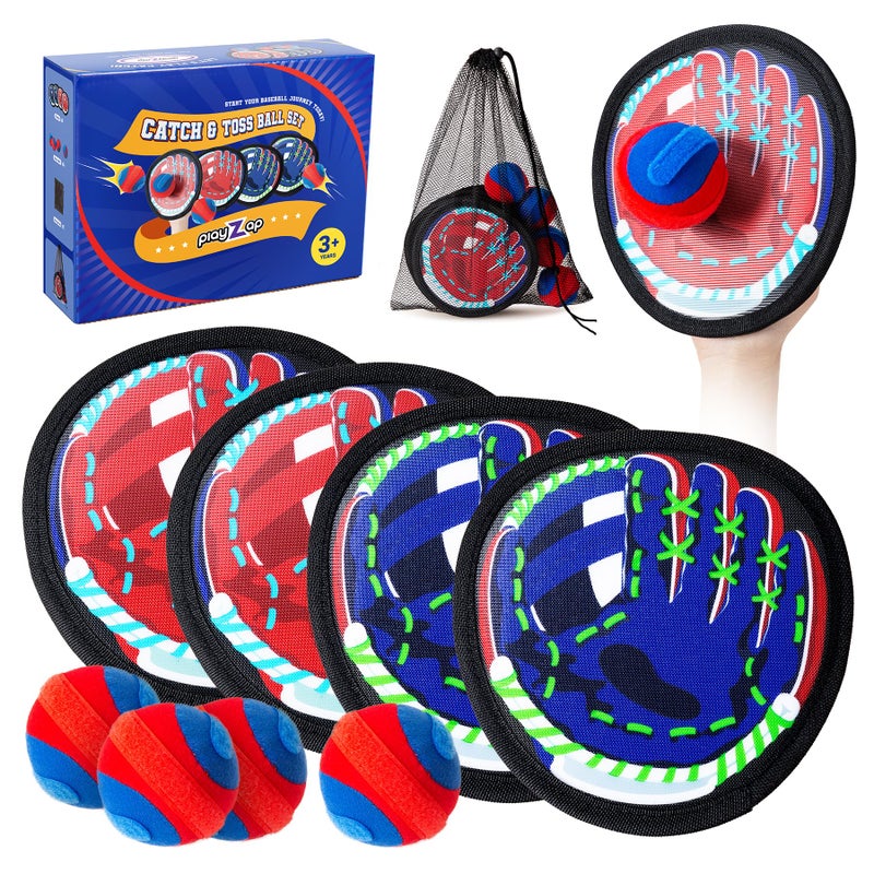 PlayZap Toss and Catch Ball Set Ultra Soft Fabric  Easter Basket Stuffers for Toddlers Kids Boys Girls 24 57 813 Yrs  Baseball Glove Toy Indoor Outdoor Yard Game  BeachPool Toy Set 4 Pack - Image 3