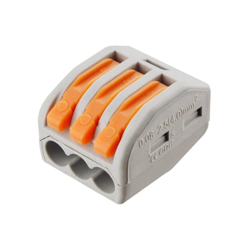 Intotal Slite Electrical Supply Lever Nut Wire Connector, 3-Port PCT-213, 100 Pack, Grey Plastic DIN Rail Mount Terminal Block - Image 1