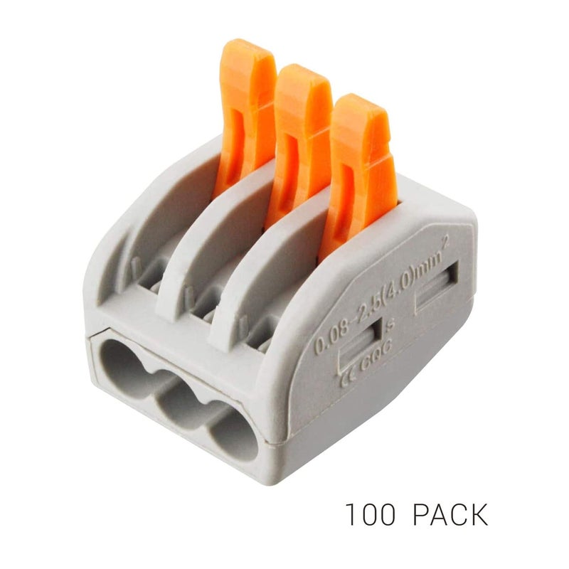 Intotal Slite Electrical Supply Lever Nut Wire Connector, 3-Port PCT-213, 100 Pack, Grey Plastic DIN Rail Mount Terminal Block - Image 2
