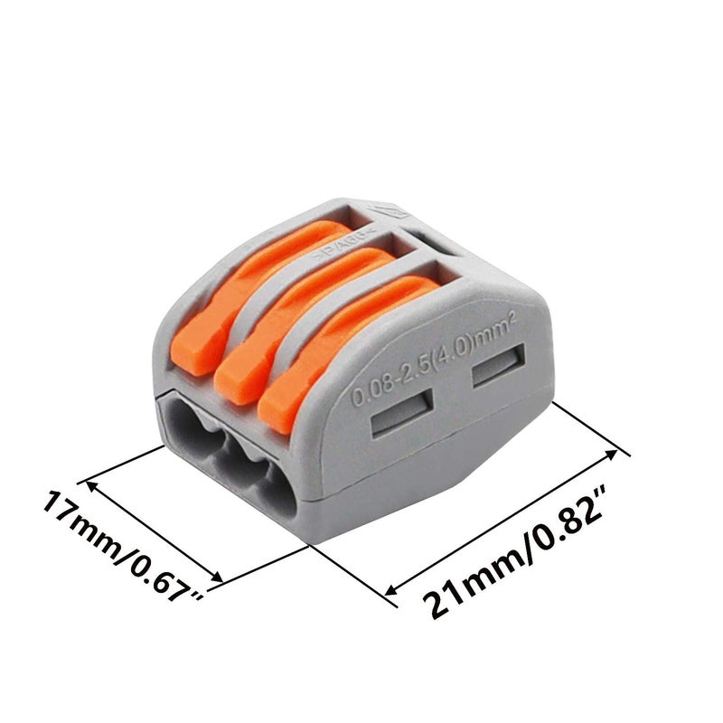 Intotal Slite Electrical Supply Lever Nut Wire Connector, 3-Port PCT-213, 100 Pack, Grey Plastic DIN Rail Mount Terminal Block - Image 3