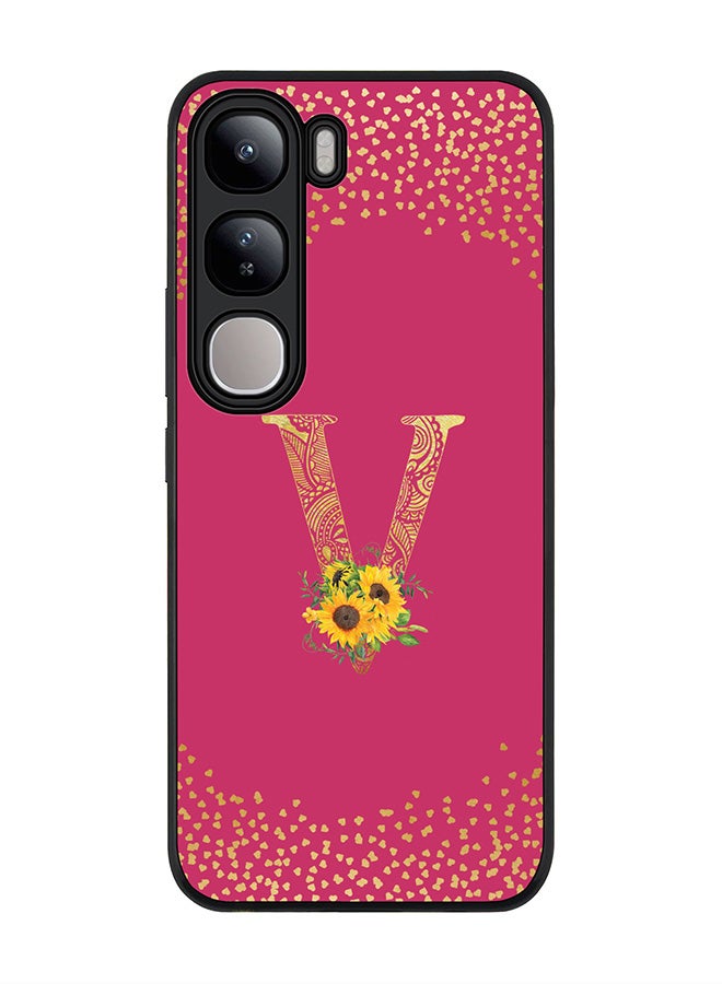 Stylizedd For vivo V40 Lite Case,Slim fit Camera Protection, Shockproof Thin Phone cover - Custom Floral Monogram - V ( Deep Pink ) - Image 1