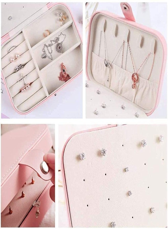 Ansawi Small Jewelry Box for Women Girls, PU Leather Travel Jewelry Organizer Case, Portable Jewellery Storage Holder Display for Ring Earrings Necklace Bracelet Bangle Watch Men Kids Gift, Pink - Image 3