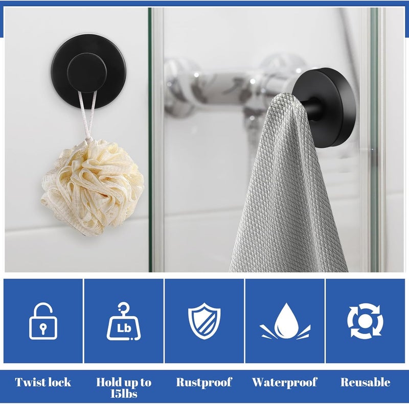 Dntorx Vacuum Suction Cup Hooks, 4 Pack Stainless Steel Suction Hook for Shower Bathroom Towel Hooks Shower Hooks Holders Hanging Towels, Loofah, Robe, Coat(Black) - Image 4