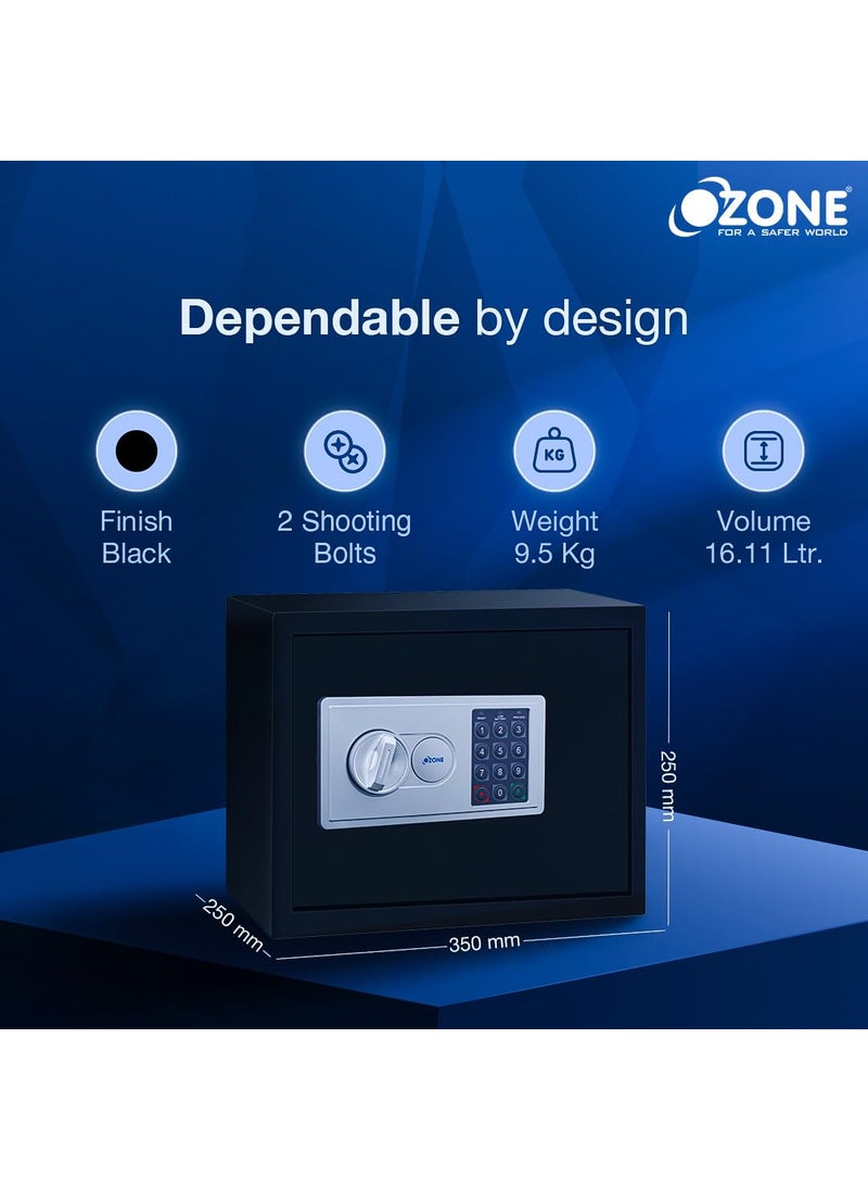 Ozone Ozone 1611 Litres Digital Safe Locker for Home Office Digital Lock 1Way Unlocking Password Size 250H x 350W x 250D mm Weight 95kg 2Year Warranty Black  - Image 3