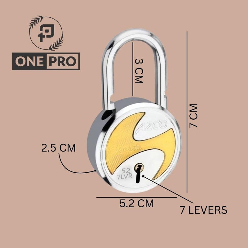 ONEPRO Azco Round Locks Multiple Keys Padlocks 52mm 65mm Steel Levers Double Locking, Strong Hardened Shackle Lock and Key for Home Door Shutter Shop Office Main Gate (6 Keys 50mm Sport Pack of 1) - Image 2