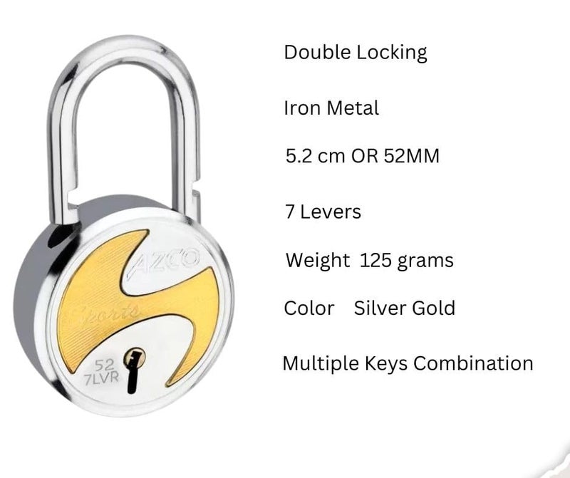 ONEPRO Azco Round Locks Multiple Keys Padlocks 52mm 65mm Steel Levers Double Locking, Strong Hardened Shackle Lock and Key for Home Door Shutter Shop Office Main Gate (6 Keys 50mm Sport Pack of 1) - Image 4