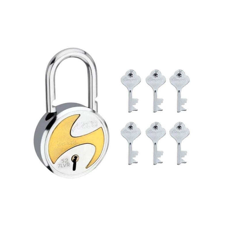 ONEPRO Azco Round Locks Multiple Keys Padlocks 52mm 65mm Steel Levers Double Locking, Strong Hardened Shackle Lock and Key for Home Door Shutter Shop Office Main Gate (6 Keys 50mm Sport Pack of 1) - Image 1