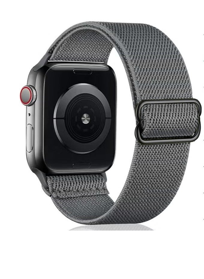 Nylon Solo Loop Stretchy Straps For Apple Watch Band 4 41mm 40mm 38mm, Elastic Wristbands for iwatch Series 9 8 7 6 5 4 3 2 1 Se Dark silver 