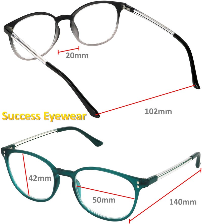 Success Eyewear نظارات قراءة سوكسياس 3 أزواج نظارات ملونة أنيقة نظارات موضة للقراءة للرجال والنساء مجموعة من الأسود، الأزرق الداكن، والأخضر 1.5 - Image 3