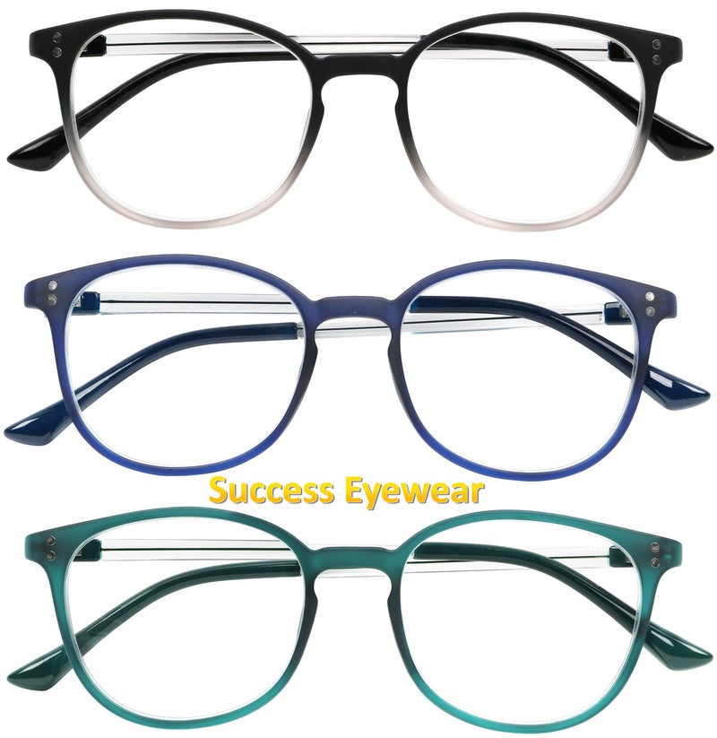 Success Eyewear نظارات قراءة سوكسياس 3 أزواج نظارات ملونة أنيقة نظارات موضة للقراءة للرجال والنساء مجموعة من الأسود، الأزرق الداكن، والأخضر 1.5 - Image 2