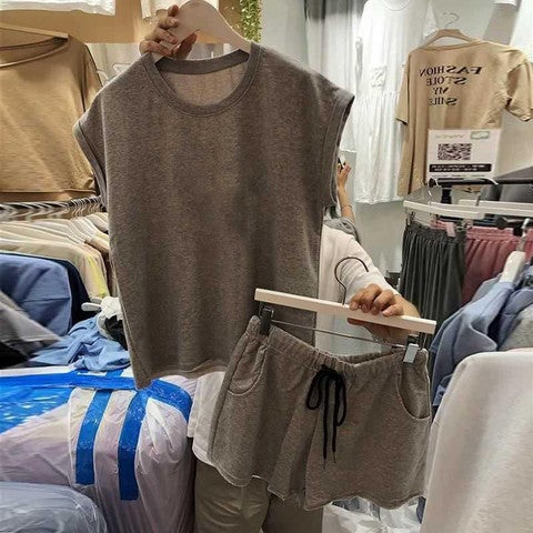 Summer 2024 Korean Casual T-Shirt Shorts Set Dark gray  - Image 1