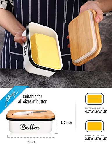 AISBUGUR Butter Dish with Lid,Butter Dish for Countertop,AISBUGUR Metal Butter Keeper with Stainless Steel Multipurpose Butter Knife,Large Butter Container with Silicone Home Decor Kitchen Gift White - Image 2