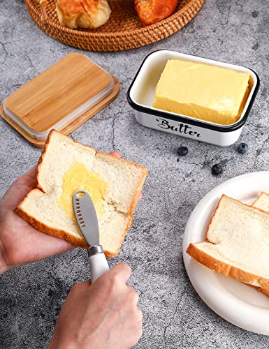 AISBUGUR Butter Dish with Lid,Butter Dish for Countertop,AISBUGUR Metal Butter Keeper with Stainless Steel Multipurpose Butter Knife,Large Butter Container with Silicone Home Decor Kitchen Gift White - Image 5