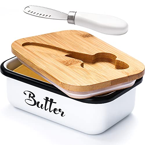 AISBUGUR Butter Dish with Lid,Butter Dish for Countertop,AISBUGUR Metal Butter Keeper with Stainless Steel Multipurpose Butter Knife,Large Butter Container with Silicone Home Decor Kitchen Gift White - Image 1