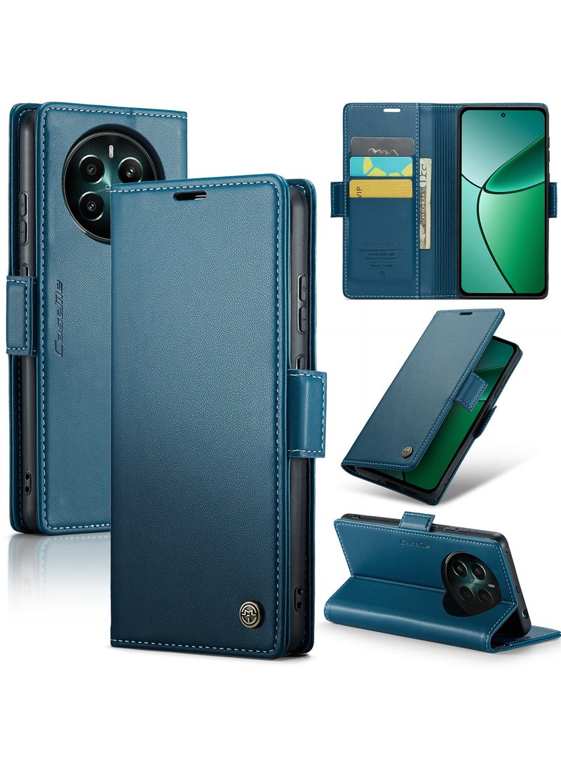 CaseMe Phone Case Luxury PU Leather Design Anti Fingerprint 023 Flip Cover Card Slot Holder Cover For  Realme 12 Plus / Realme 12 4G (Blue) - Image 1