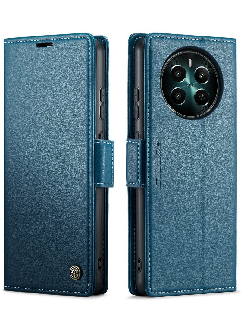 CaseMe Phone Case Luxury PU Leather Design Anti Fingerprint 023 Flip Cover Card Slot Holder Cover For  Realme 12 Plus / Realme 12 4G (Blue) - Image 2