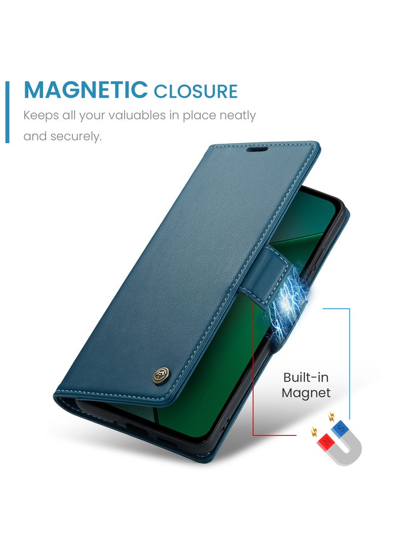CaseMe Phone Case Luxury PU Leather Design Anti Fingerprint 023 Flip Cover Card Slot Holder Cover For  Realme 12 Plus / Realme 12 4G (Blue) - Image 3
