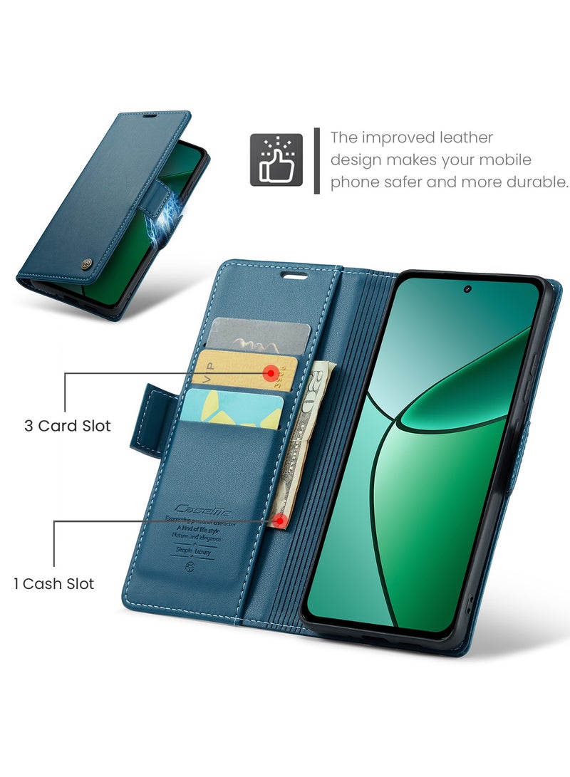 CaseMe Phone Case Luxury PU Leather Design Anti Fingerprint 023 Flip Cover Card Slot Holder Cover For  Realme 12 Plus / Realme 12 4G (Blue) - Image 4