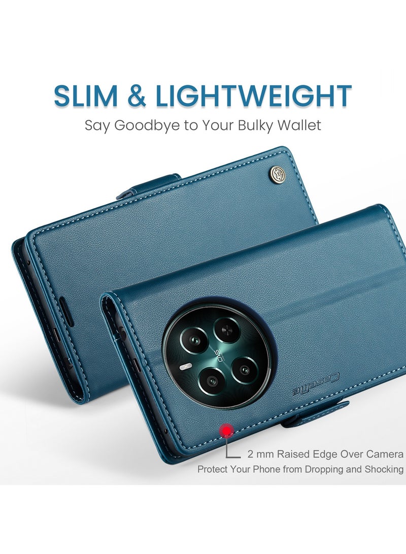 CaseMe Phone Case Luxury PU Leather Design Anti Fingerprint 023 Flip Cover Card Slot Holder Cover For  Realme 12 Plus / Realme 12 4G (Blue) - Image 5