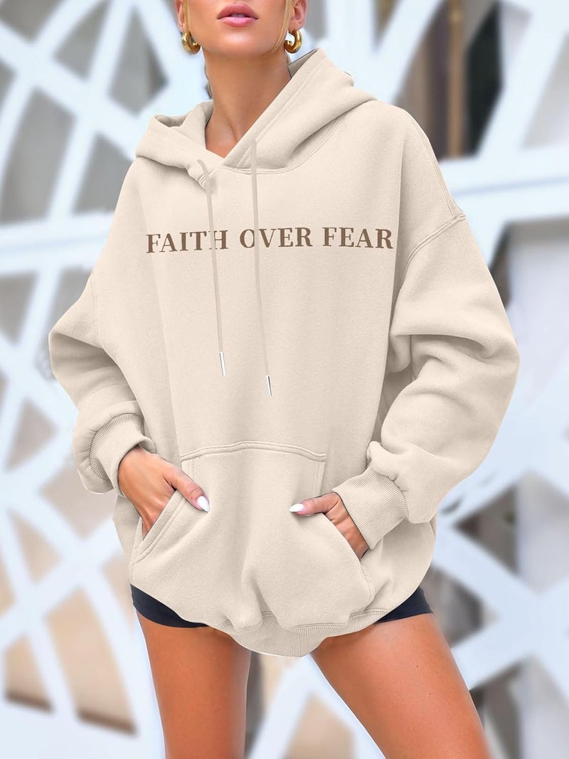 BANGELY Faith Over Fear Hoodie Women Christian Sweatshirt Graphic Christian Religious Sayings Sweater Bible Pullover Tops - Image 3