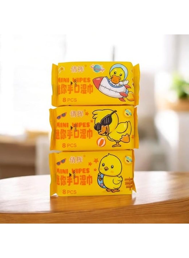 مناديل مبللة بحجم الجيب، خالية من الكحول، مناسبة للبشرة الحساسة، 8 مناديل في العبوة، مناسبة للأطفال والكبار، مثالية للحقيبة والسفر، طقم عبوتين - Image 3