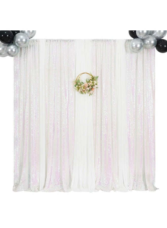 Poise3EHome Sequin Backdrop Curtain, Glitter Photography Background, Sequence Xmas Thanksgiving Backdrop (White Iridescent, 2 pcs-2ftx8ft) - Image 2