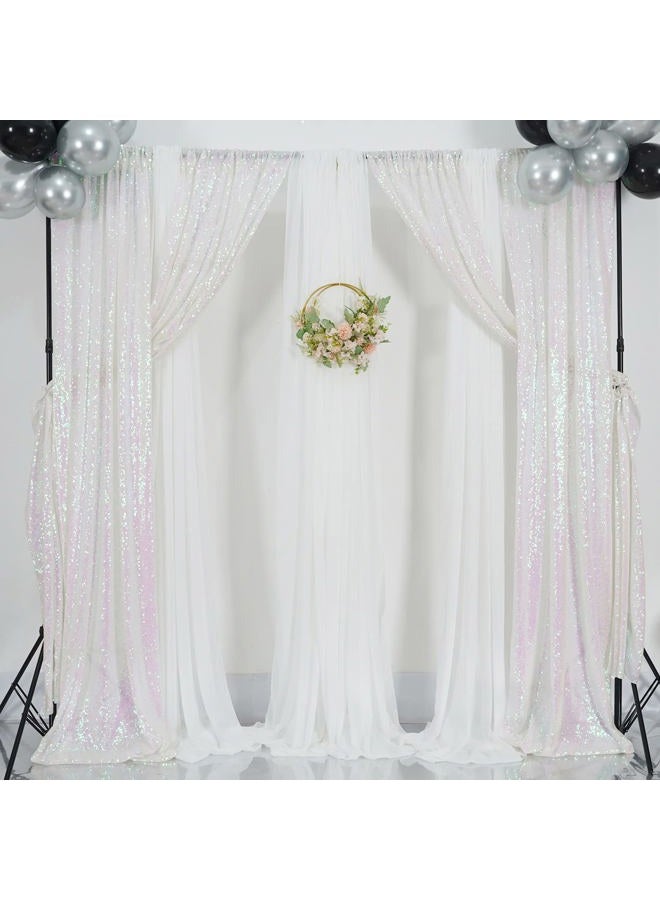 Poise3EHome Sequin Backdrop Curtain, Glitter Photography Background, Sequence Xmas Thanksgiving Backdrop (White Iridescent, 2 pcs-2ftx8ft) - Image 5