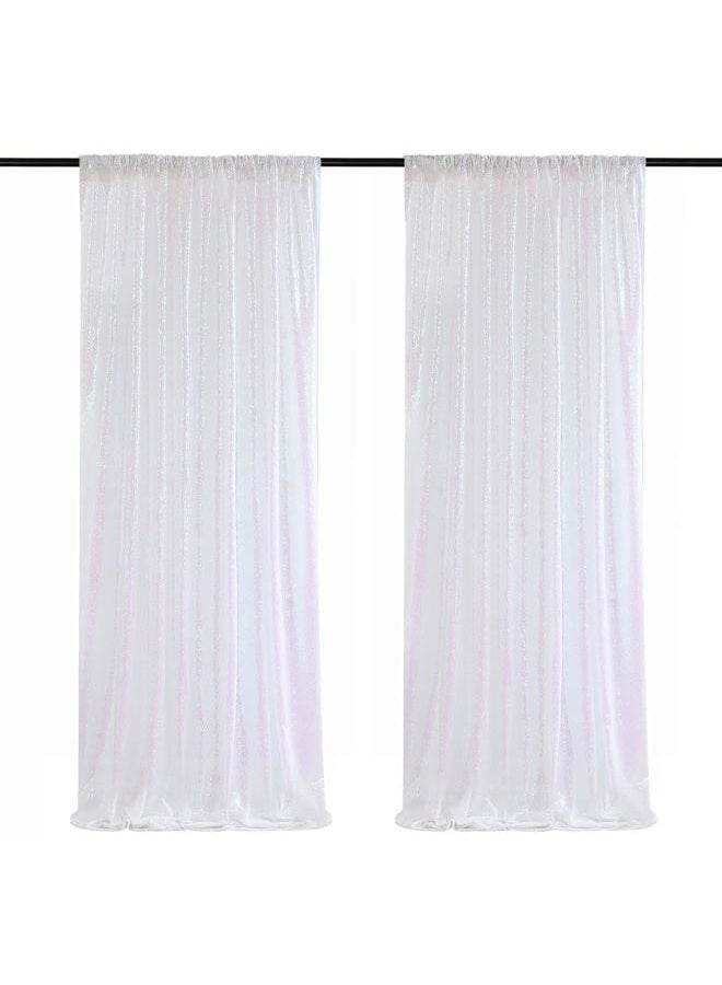 Poise3EHome Sequin Backdrop Curtain, Glitter Photography Background, Sequence Xmas Thanksgiving Backdrop (White Iridescent, 2 pcs-2ftx8ft) - Image 1
