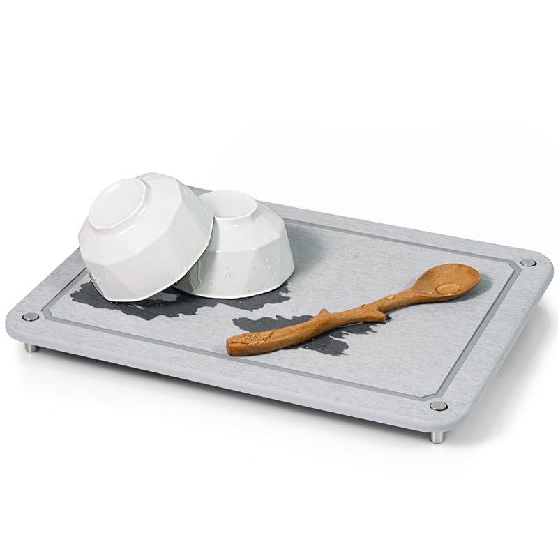 Plentio Stone Drying Mat for Kitchen Counter Diatomaceous Dish Drying Mats Superb Absorbent with NonSlip Stainless Steel Feet for Dishes Bottles and more 157L118W Light Grey Square