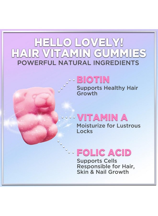Hello Lovely! Hello Lovely! Hair Vitamins Gummy with Biotin 5000 mcg Vitamin E & C Support Hair Growth, Premium Vegetarian Non-GMO, for Stronger Beautiful Hair, Skin & Nails Supplement - 60 Bear Gummies  - Image 2