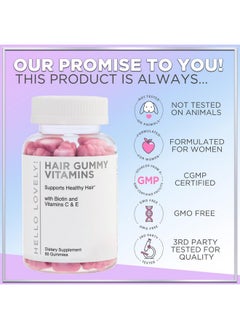 Hello Lovely! Hello Lovely! Hair Vitamins Gummy with Biotin 5000 mcg Vitamin E & C Support Hair Growth, Premium Vegetarian Non-GMO, for Stronger Beautiful Hair, Skin & Nails Supplement - 60 Bear Gummies  - Image 3