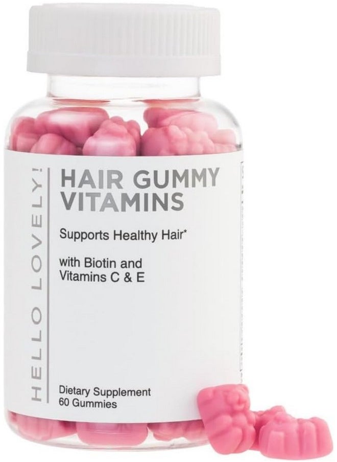 Hello Lovely! Hello Lovely! Hair Vitamins Gummy with Biotin 5000 mcg Vitamin E & C Support Hair Growth, Premium Vegetarian Non-GMO, for Stronger Beautiful Hair, Skin & Nails Supplement - 60 Bear Gummies  - Image 1