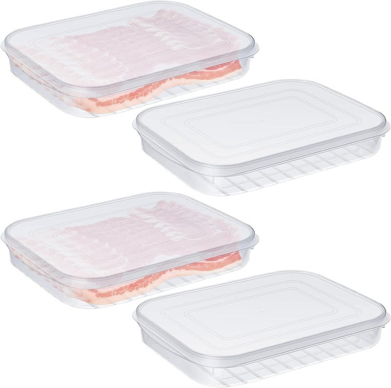 4Pack Stackable Bacon Containers for Refrigerator  Deli Meat Storage with Lids for Fish  Seafood
