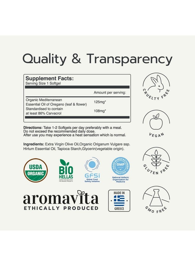 AROMAVITA Oregano Oil Capsules - 108mg Carvacrol per Softgel - High Potency Immune & Digestive Support - Vegan, Non-GMO, Gluten-Free - 60 Softgels - Greek Organic Wild Oregano - Image 4