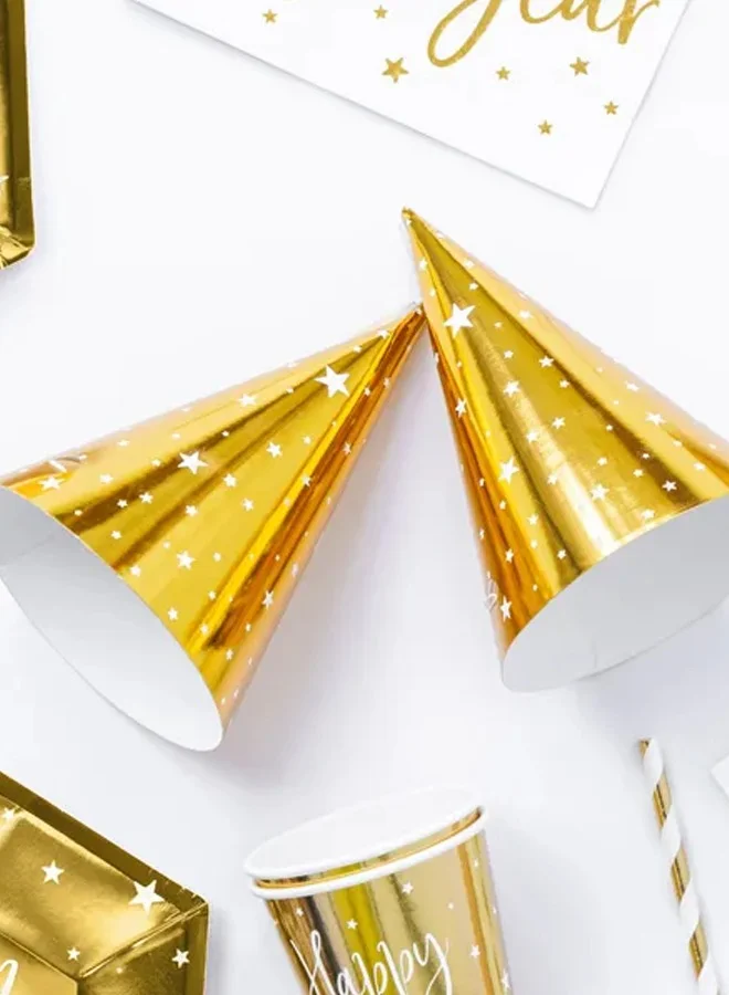 Share The Love Party Hats with Stars Gold Set of 6