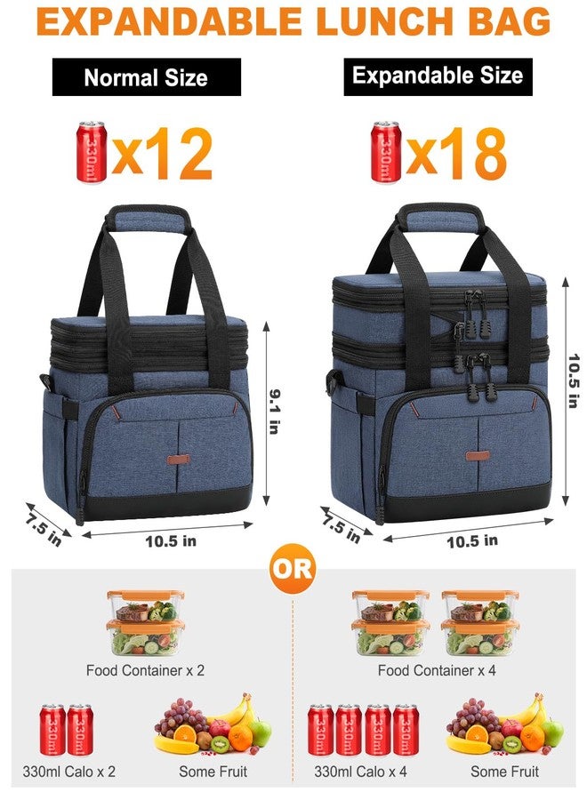 Pritent Lunch Box For Men Women Double Deck Insulated Lunch Bag For Men Woman Leakproof Expandable Cooler Bag with Adjustable Shoulder Strap for Work Picnic School(Blue,16L) - Image 3