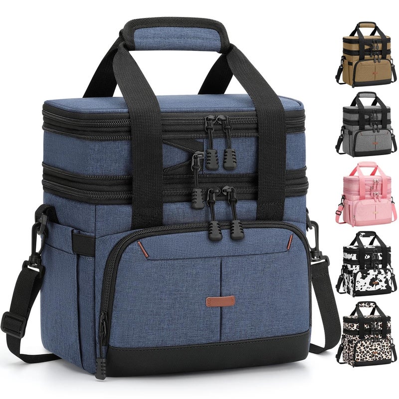 Pritent Lunch Box For Men Women Double Deck Insulated Lunch Bag For Men Woman Leakproof Expandable Cooler Bag with Adjustable Shoulder Strap for Work Picnic School(Blue,16L) - Image 1
