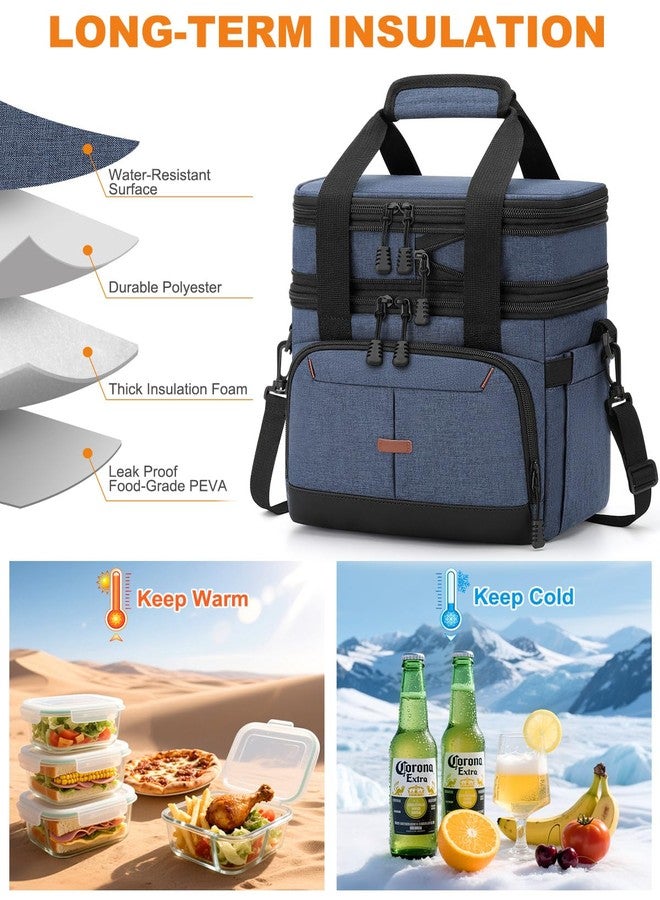 Pritent Lunch Box For Men Women Double Deck Insulated Lunch Bag For Men Woman Leakproof Expandable Cooler Bag with Adjustable Shoulder Strap for Work Picnic School(Blue,16L) - Image 4