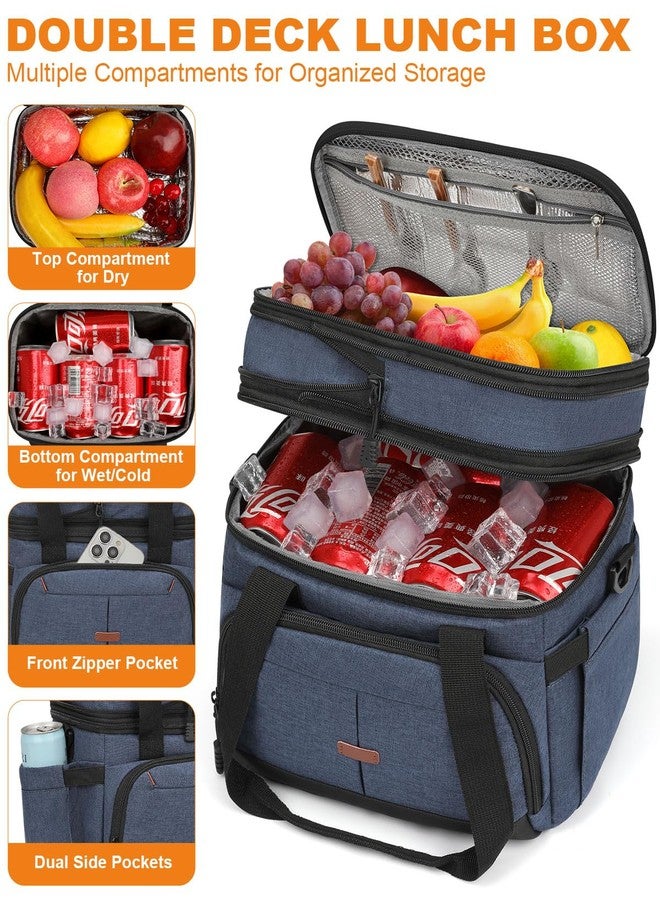 Pritent Lunch Box For Men Women Double Deck Insulated Lunch Bag For Men Woman Leakproof Expandable Cooler Bag with Adjustable Shoulder Strap for Work Picnic School(Blue,16L) - Image 5