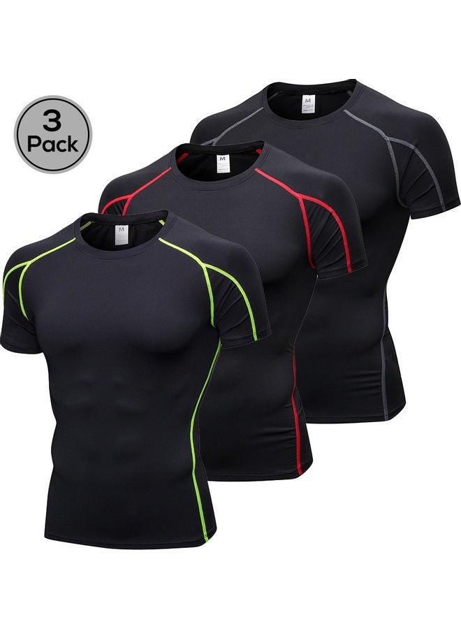 NIBEMINENT 3-Piece Pro Skinny Short Sleeves T-Shirts Set 
