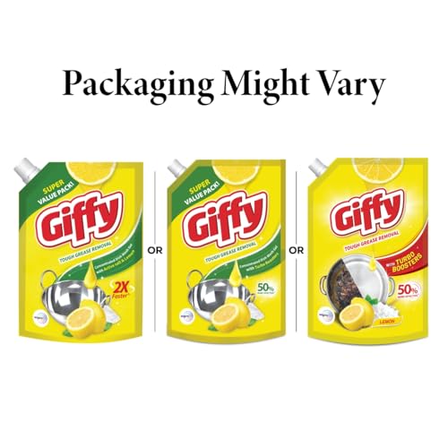 Giffy Liquid Dishwash Gel 900ml (Pack of 2) | Lemon and Active Salt | 50% More Effective | Tough Grease Removal Expert | Turbo Boosters | Mild fragrance | Removes Tough Malodour | Hand-Safe - Image 4