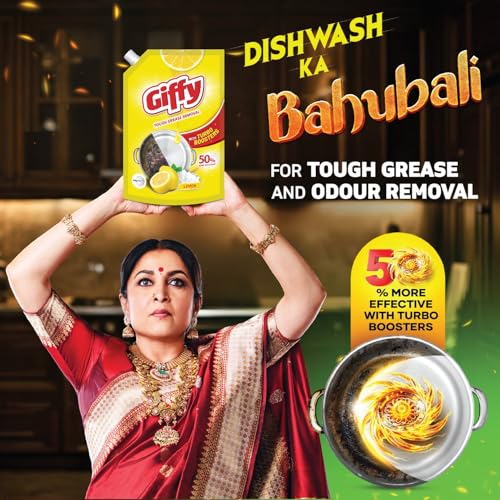 Giffy Liquid Dishwash Gel 900ml (Pack of 2) | Lemon and Active Salt | 50% More Effective | Tough Grease Removal Expert | Turbo Boosters | Mild fragrance | Removes Tough Malodour | Hand-Safe - Image 5