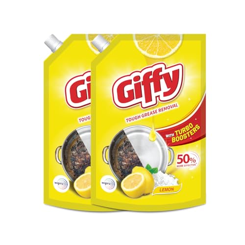 Giffy Liquid Dishwash Gel 900ml (Pack of 2) | Lemon and Active Salt | 50% More Effective | Tough Grease Removal Expert | Turbo Boosters | Mild fragrance | Removes Tough Malodour | Hand-Safe - Image 1