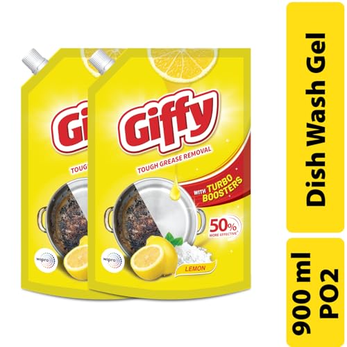 Giffy Liquid Dishwash Gel 900ml (Pack of 2) | Lemon and Active Salt | 50% More Effective | Tough Grease Removal Expert | Turbo Boosters | Mild fragrance | Removes Tough Malodour | Hand-Safe - Image 2