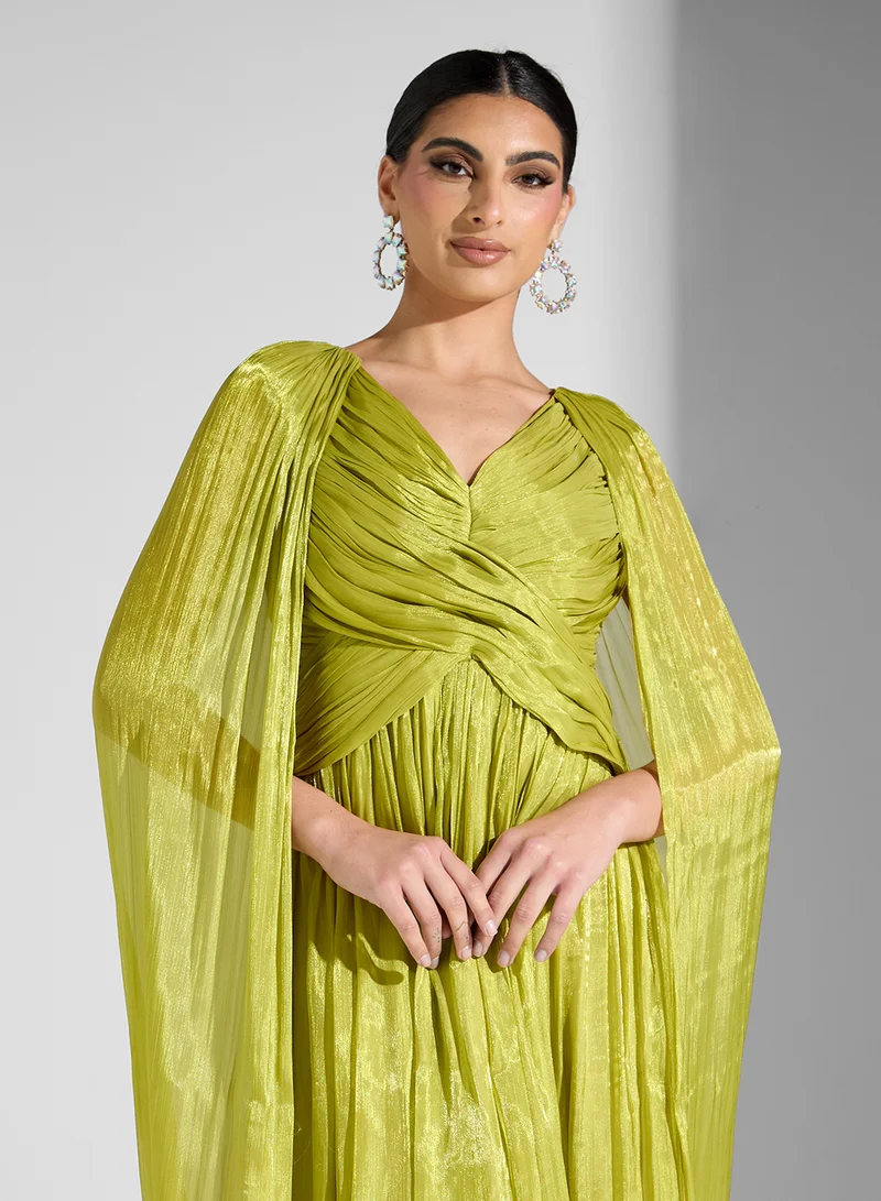 Golden Apple Pleated Chiffon Dress
