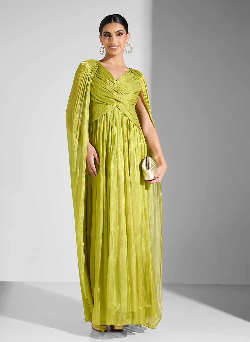 Golden Apple Pleated Chiffon Dress